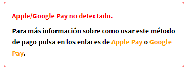 Error en la tramitación de pedido por Google Pay o Apple Pay