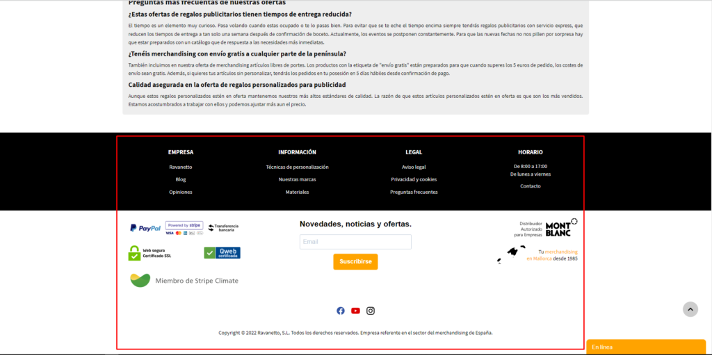 Y finalmente el pie de página con otra información de Ravanetto