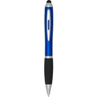 Bolígrafo de plástico reciclado con certificado RCS, stylus, cuerpo de color y empuñadura negra (tinta azul) "Nash"