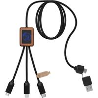 Cable de carga de 40 W 5 en 1 de PET reciclado con logo retroiluminado y estuche cuadrado de madera "SCX.design C38"