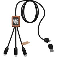 Cable de carga de 40 W 5 en 1 de PET reciclado con logo retroiluminado y estuche cuadrado de madera "SCX.design C38"