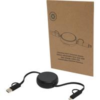 Cable retráctil 5 en 1 de 100 cm de plástico reciclado y aluminio para sincronización de datos y carga rápida de 45 W "Alasia