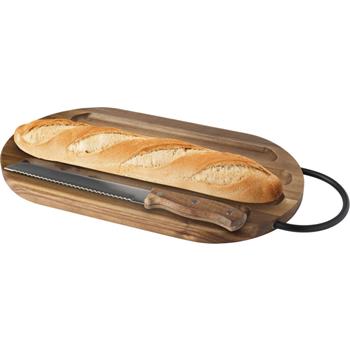 Tabla de cortar de madera de acacia con cuchillo para pan Prestige