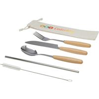 Cubertería de 5 piezas de acero inoxidable y madera de haya "Root"