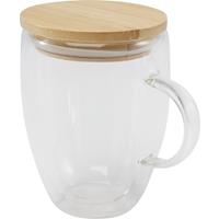 Taza de vidrio de 350 ml con tapa de bambú Leona