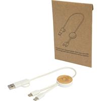 Cable 5 en 1 de plástico reciclado de 30 cm para sincronización de datos y carga rápida de 27 W con detalles de bambú Chechi