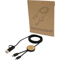 Cable 5 en 1 de plástico reciclado de 150 cm para sincronización de datos y carga rápida de 27 W con detalles de bambú Chech