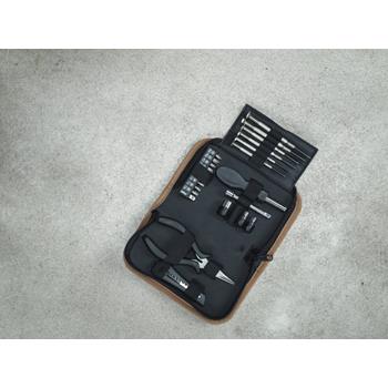 Set de herramientas de plástico reciclado con certificación RCS de 24 piezas con funda de corcho "Spike"