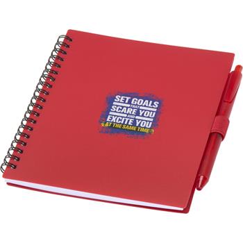Juego de libreta de tapa blanda y bolígrafo de plástico reciclado (tinta azul) "Niove"