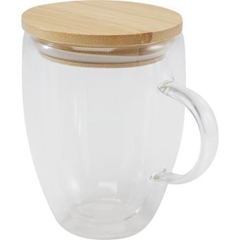 Taza de vidrio de 350 ml con tapa de bambú Leona