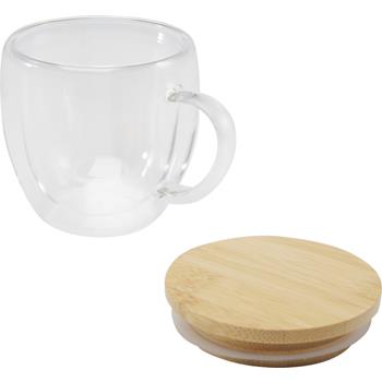 Taza de vidrio de 250 ml con tapa de bambú "Lenora"