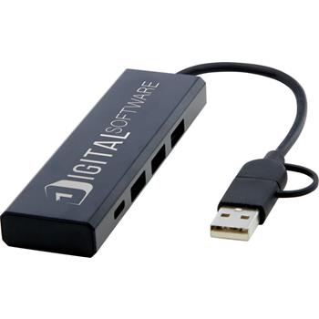 Hub USB 2.0 de aluminio reciclado con certificación RCS "Rise"