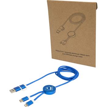 Cable 5 en 1 de aluminio y plástico reciclado de 150 cm para sincronización de datos y carga rápida de 27 W Alasia