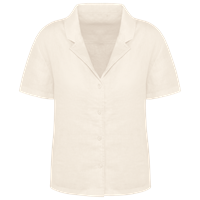 Camisa manga corta de lino y cuello bowling mujer