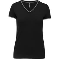 Camiseta de punto piqué con cuello de pico mujer