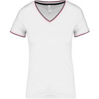 Camiseta de punto piqué con cuello de pico mujer