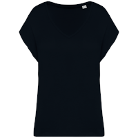 Camiseta ecorresponsable holgada con cuello de pico mujer
