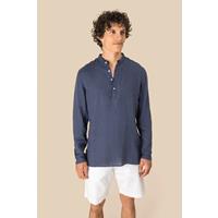 Camisa cuello mao efecto lavado de lino hombre