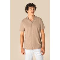 Camisa ecorresponsable efecto lavado de punto jersey manga corta con cuello bowling hombre