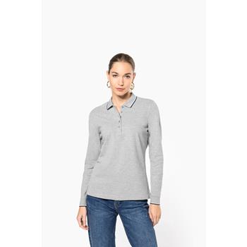 Polo piqué manga larga mujer