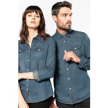 Camisa denim manga larga hombre