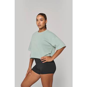 Sudadera crop cuello redondo y manga corta mujer