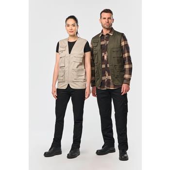 Chaleco polialgodón multibolsillos con forro  - unisex