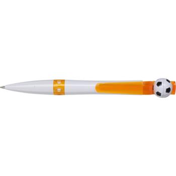 Bolígrafo de plástico fútbol. Tinta azul