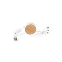 Cable USB retráctil 6 en 1 en ABS reciclado (100% rABS) y bambú RUBINS