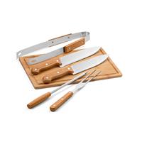 Hecho en madera y acero inoxidable Flare Conjunto de 5 utensilios para barbacoa y tabla de bambú