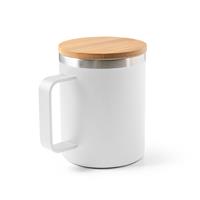 Taza de acero inoxidable 90% reciclado con tapa de bambú 420 mL Lauda