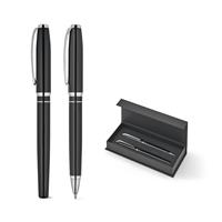 Set premium compuesto por 1 bolígrafo y 1 roller en cobre y acero inoxidable, con tinta azul Saramago