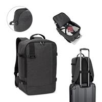 Mochila que cumple con las medidas exigidas por las compañías aéreas, fabricada en poliéster reciclado 600D de alta densidad Cies