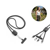 Cordón con soporte para smartphone incluido, cable USB-C y varios adaptadores en ABS reciclado y TPE reciclado ZEWAIL