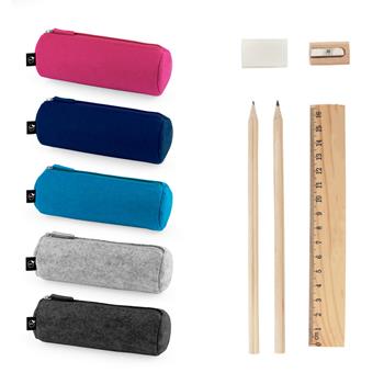 Estuche multiusos en fieltro reciclado (100% rPET) con regla, lápices, goma y sacapuntas Nomad