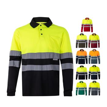 Polo bicolor ojo de pájaro (160g/m²) con manga larga, en poliéster (100%) Vl Vulcan