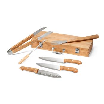 Juego de utensilios para barbacoa en caja de bambú Kabsa