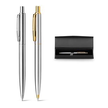 Bolígrafo de acero inoxidable con cuerpo brillante y clip Silverio