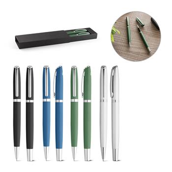 Set de roller y bolígrafo con cuerpo de aluminio reciclado (100% rAL) Re-lando-set