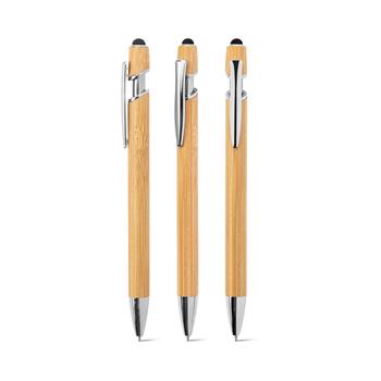 Bolígrafo de bambú con detalles de aluminio cromado Neil Bamboo