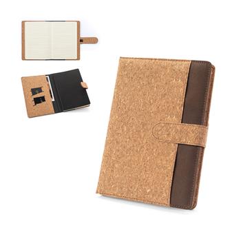Carpeta A5 de corcho y poliéster reciclado (100% rPET) con bloc de notas extraíble Fielding