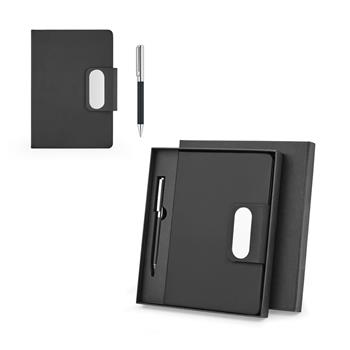 Set compuesto por 1 bolígrafo y 1 bloc de notas, fabricados en PU y acero inoxidable Garrett