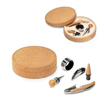Set de vino formado por 4 piezas, fabricadas en bambú, acero inoxidable y ABS Moreto