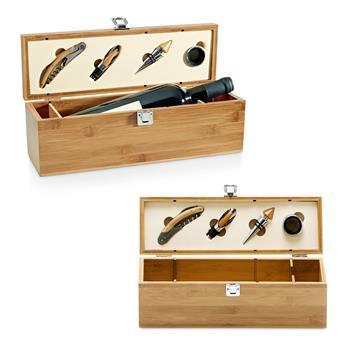 Set de vino suministrado en caja, fabricado en bambú, ABS y acero inoxidable Syrah
