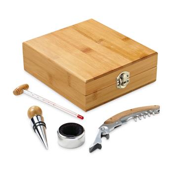 Juego de vino en bambú, acero inoxidable, vidrio y ABS Cabernet