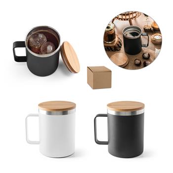 Taza de acero inoxidable 90% reciclado con tapa de bambú 420 mL Lauda