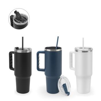 Vaso de viaje grande de acero inoxidable (91 % reciclado) con aislamiento al vacío de doble pared y acabado mate de 1300 ml Joyner Xl