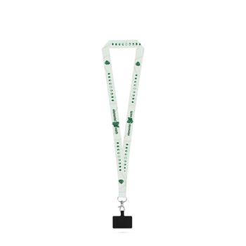 Set Lanyard SUBLIMACIÓN Largo II (20 mm) en poliéster reciclado (100% rPET) con mosquetón de gatillo de 20 mm y soporte para teléfono móvil Epsom