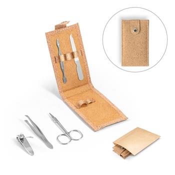 Conjunto de manicura em aço inoxidável numa bolsa de cortiça Zena