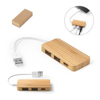 HUB con 2 puertos USB-A y 1 USB-C, fabricados en bambú MOSER